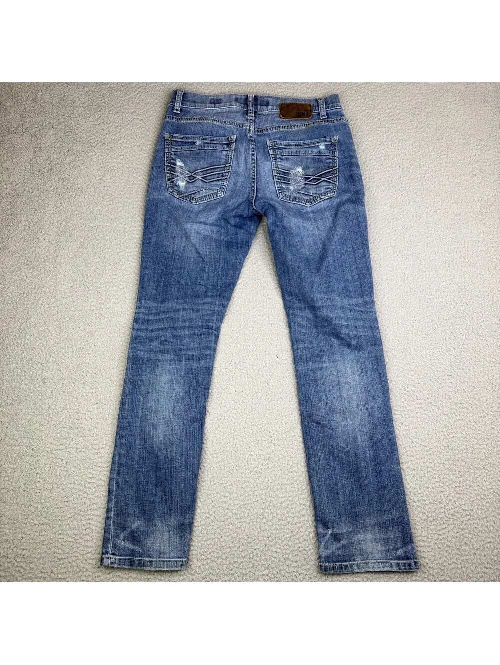 BKE Jeans Mens 31x29 Blue Alec Straight Leg Buckle Distressed Denim Casual